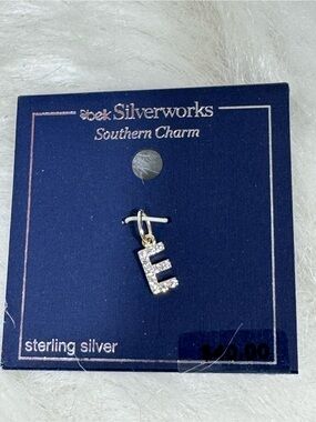 Sterling Silver Pavé 'E' Letter Charm - Silver